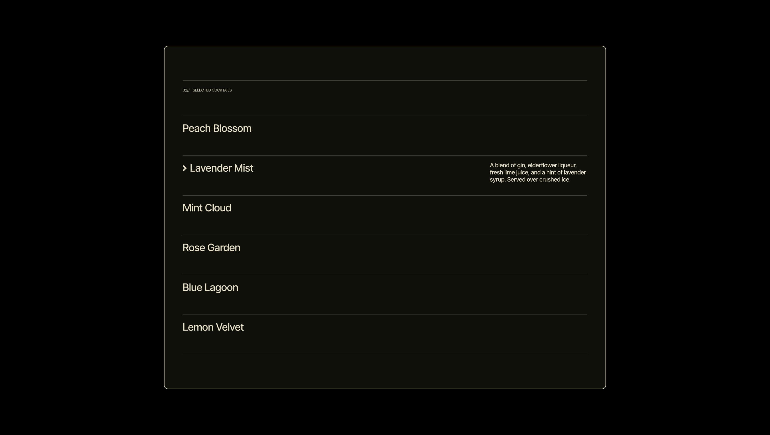 Animated Menu List Section