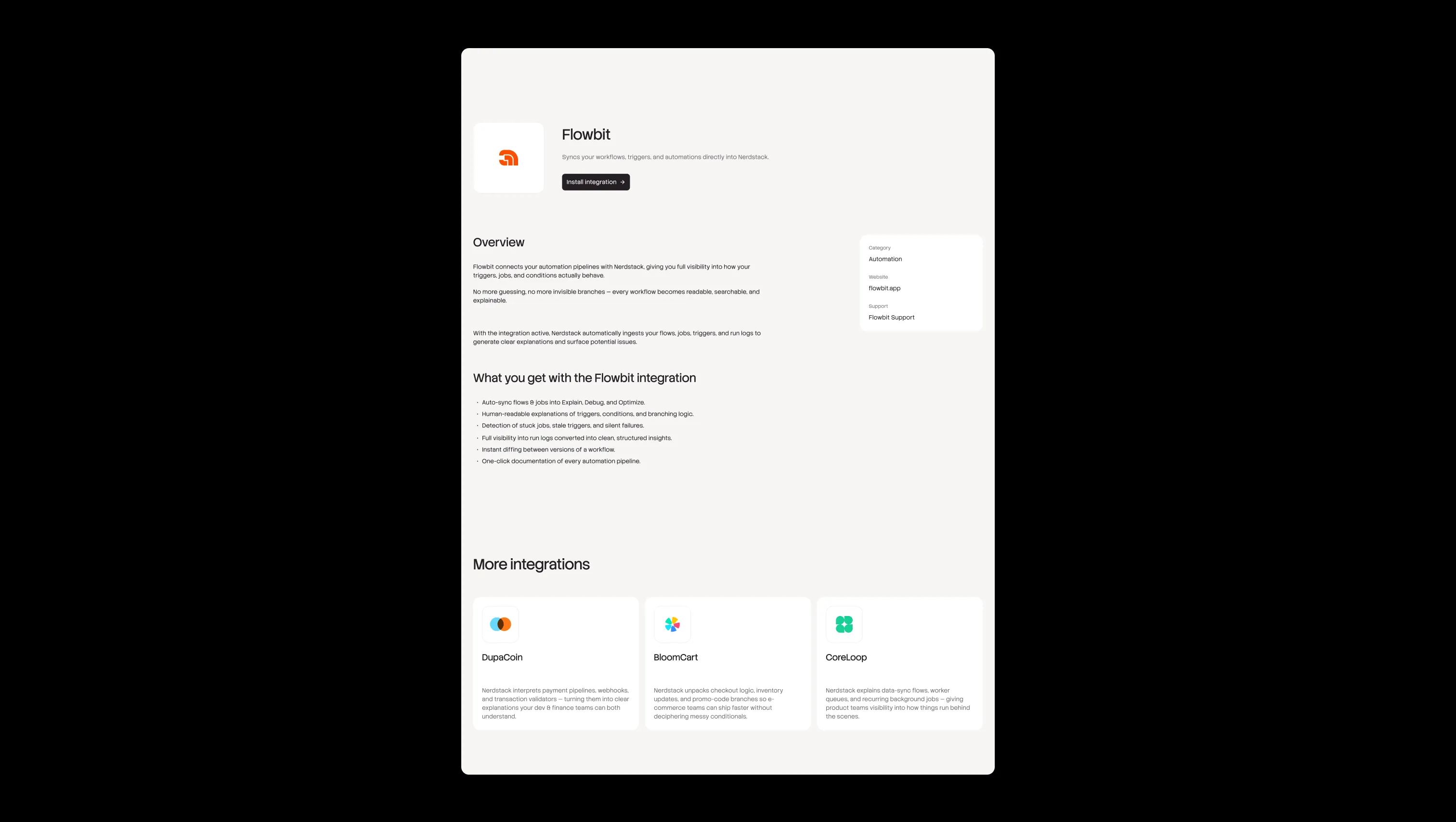 Integration Detail Page Layout